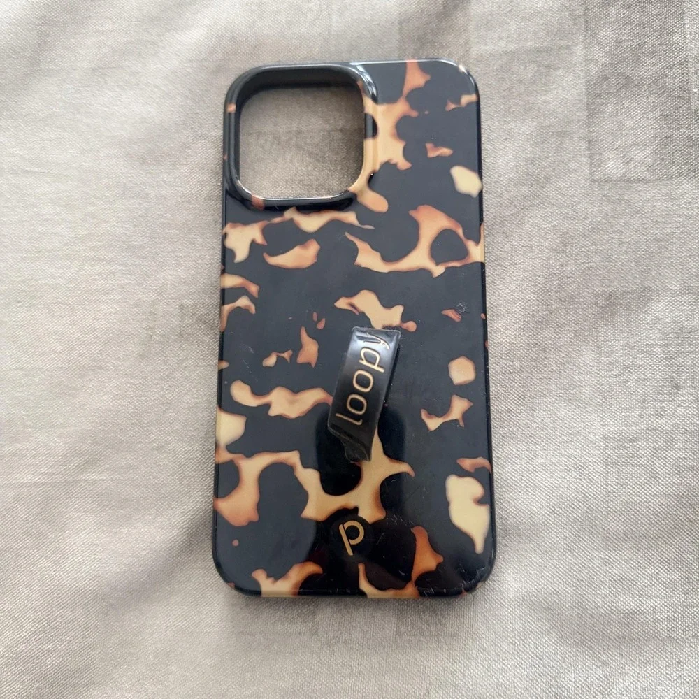 Loopy Phone Case‎ Apple IPhone 14 ProMax Black Tortoise Shell Grip Holder Lefty